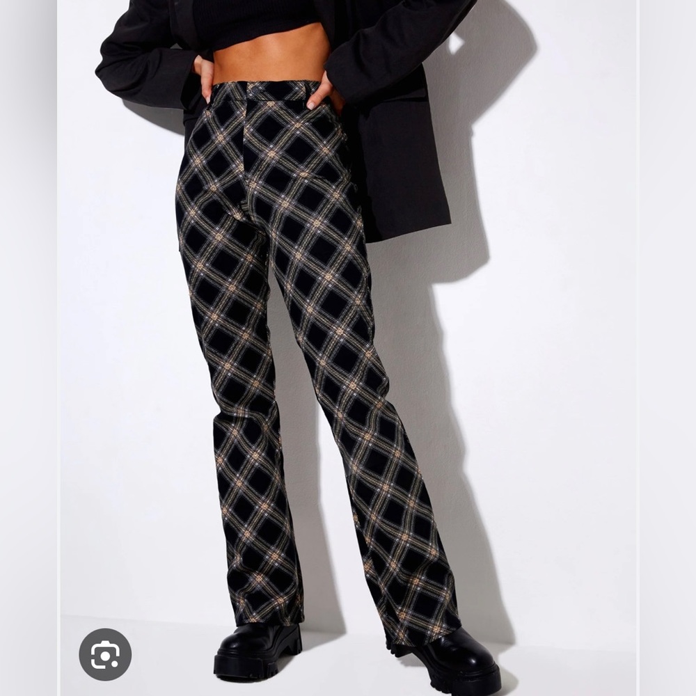 Motel Rocks zoven flare trousers in 20s check black and grey